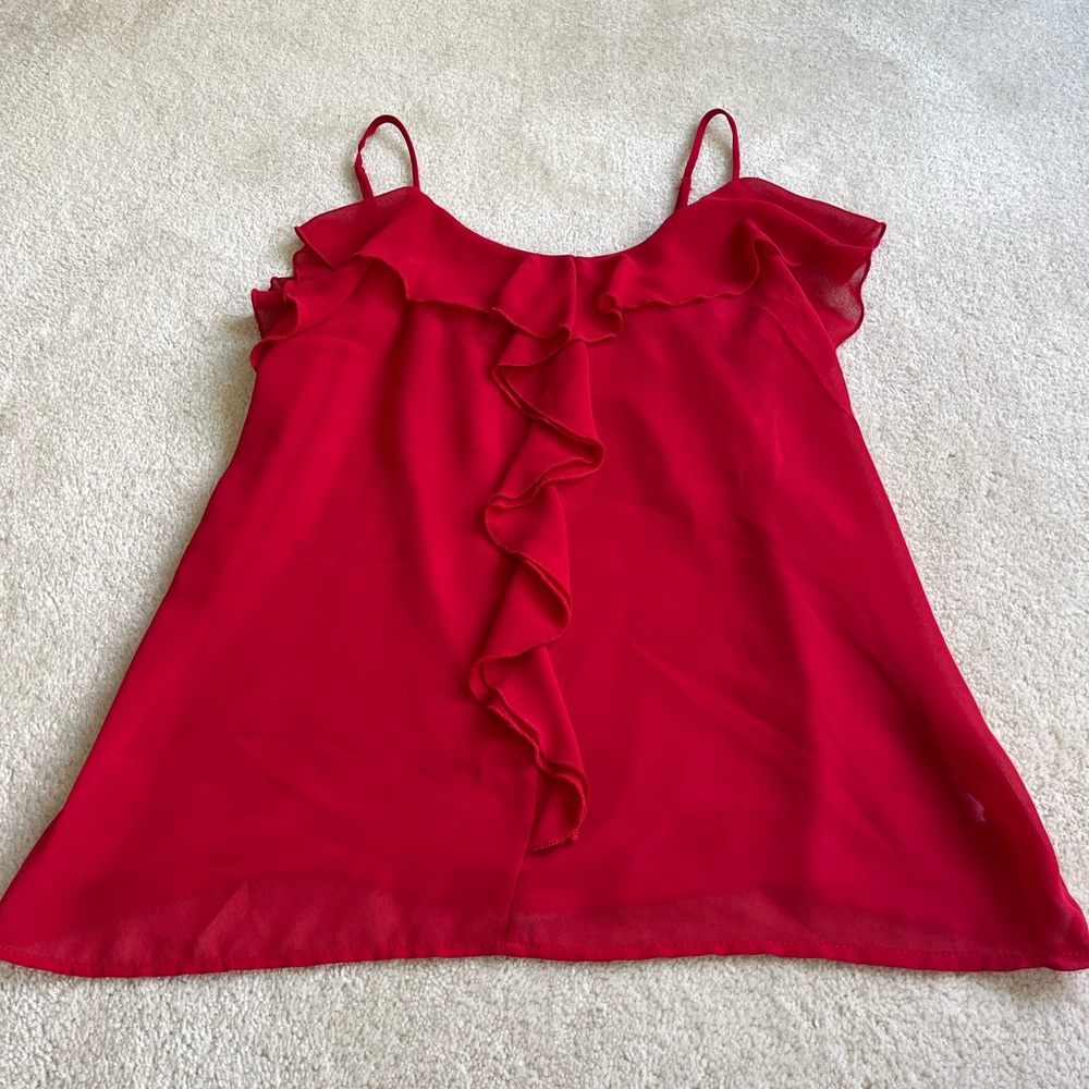 Red Ruffled Camisole with V-Neckline